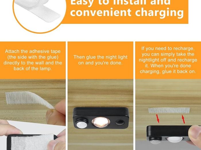 LED Motion Sensor Lights Indoor, Rechargeable Cupboard Lights with 3 Modes, Stick-On Dimmable Wireless USB Wardrobe Light for Drawer, Shelf, Stairs, Hallway, Under Cabinets, Warm White(4 Pack) [Energy Class A+]