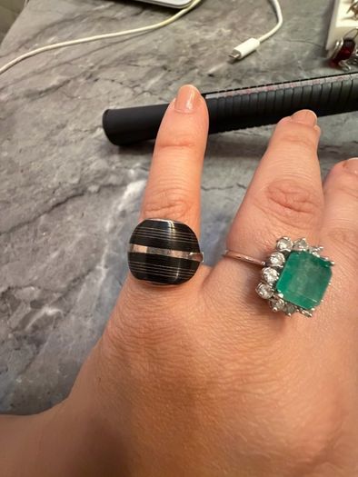 925 Sterling Silver Modern Black & Silver Statement Ring