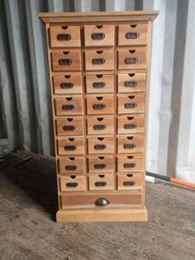 Vintage Apothecary Cabinet Rustic Industrial Narrow Tallboy Tall Chest Drawers