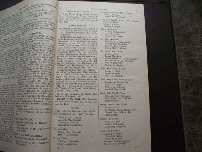 1922 Dail Eireann Parliamentary Debates. Official Report. Volume 1