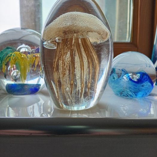 3 Retro Hand Blown Glass Maritime Paperweights