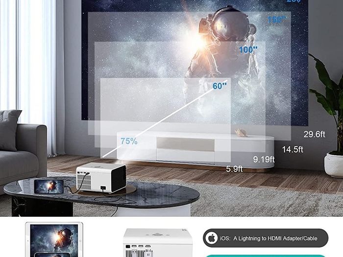 1080P HD Bluetooth Projector Support Digital Zoom, Outdoor Movie Projector with Screen, Bigasuo 8000L Mini Home Video Projector Compatible with HDMI,USB, Android/iOS Smartphone,Laptop (FREE SHIPPING)
