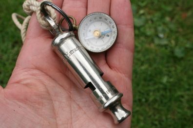 Antique "the Metropolitan" Patent Numbered Whistle Vintage And Compass