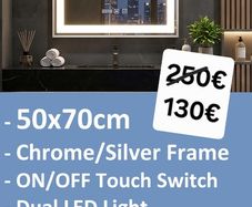LED Bathroom Mirror 50x70cm Antifog Chrome Silver