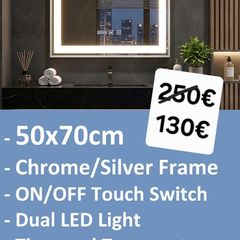 LED Bathroom Mirror 50x70cm Antifog Chrome Silver