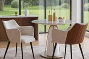 Set of 2 Kitchen Chairs PU Leather &amp; Linen Beige | Modern Dining Chair with Metal Legs
