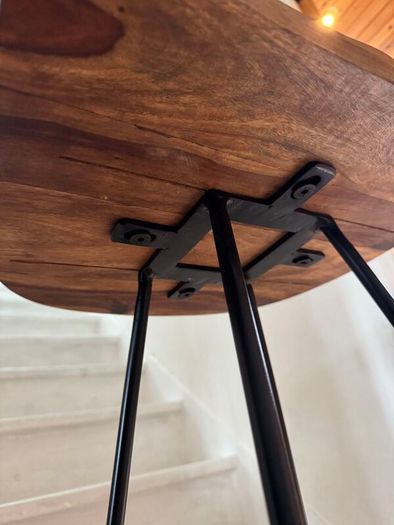 Pair of bar stools, solid wood and metal