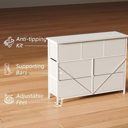 Chest of Drawers for Bedroom with 7 Drawers, Fabric Storage Drawer, Tall White Hallway Storage Unit