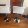 Pair of cream leather and stainless steel stool Image 4