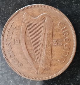 Ireland Eire 1928 & 1935 Penny 1d coins