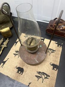 Vintage Copper Duplex Oil Lamp with Anchor Brand Chimney