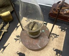 Vintage Copper Duplex Oil Lamp with Anchor Brand Chimney