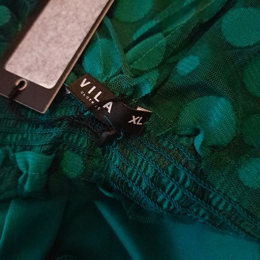 Vila Deep Teal Green Polka Dot Mesh Layered V-Neck Tank Top Cami Size XL