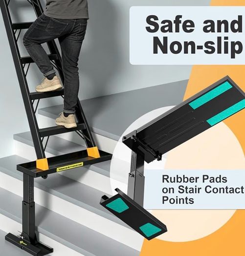 Foldable Ladder Levelers for Stairs Heavy Duty Ladder Extender Adjustable Stair Platform with Non Slip Mat Fits Ladders with Feet Spacing for Safe Height Adjustment