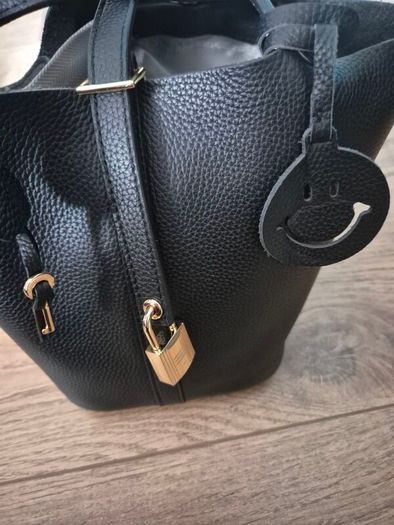Small real leather picotin style bag