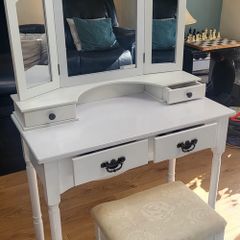 White dressing table with mirror and stool