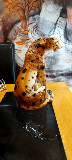 Vintage Ceramic 70's Leopard  Statue Ornament