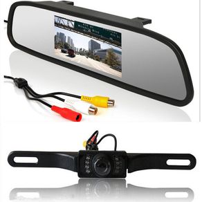 IR Night Vision License Plate HD Camera LCD Reversing Mirror Display Monitor Kit