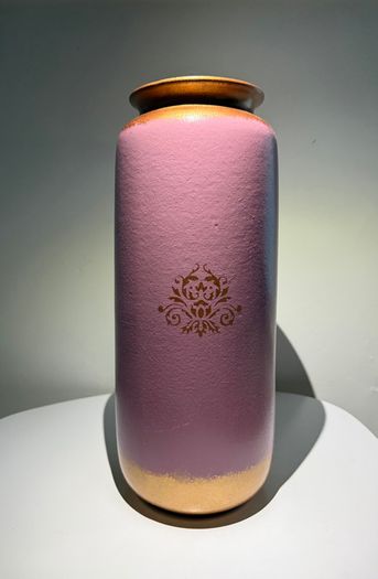 Vintage W Germany 505-41 Pottery Vase - Hand Painted - Pink Copper - Upcycled