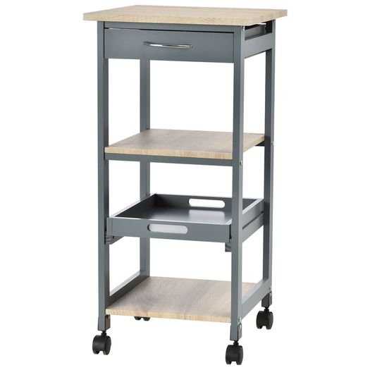 Multi-tier Rolling Kitchen Trolley Serving Cart with 3-Bottle Wine Rack, 1 Drawer, 1 Tray