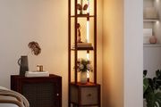 Floor Lamp with Shelves, LED Column Modern Standing Lamp with Fabric Drawer