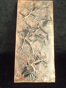 Vintage copper & enamel wall art, Mid century wall hanging