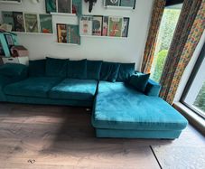 DFS Teal Velvet Corner Sofa with Chaise