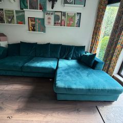DFS Teal Velvet Corner Sofa with Chaise