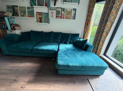 DFS Teal Velvet Corner Sofa with Chaise