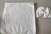 Baby blanket and matching bow hat - white