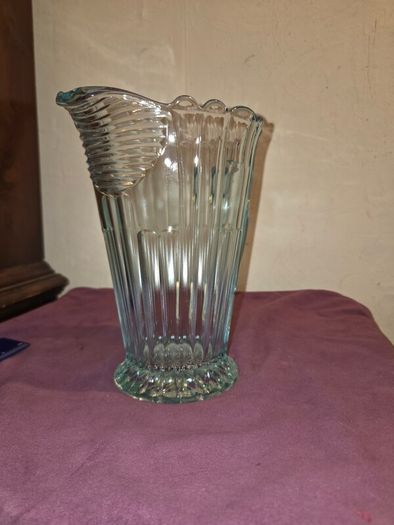 Art Deco Turquoise Aqua Pressed Glass Pitcher