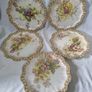 Rare Hand Painted By 'George White' 9 piece set. Antique Victorian Doulton Burslem 9pc Blush Ivory Dessert Service, Gold Gilt Pedestal Compotes & Cabinet Plates 22cm width Image 2