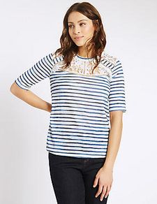 Per Una stripped lace top size UK18/20 EU46/48 Perfect condition Postage included