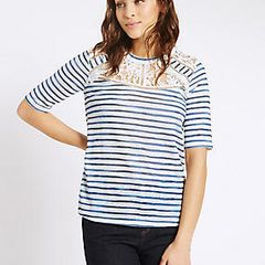 Per Una stripped lace top size UK18/20 EU46/48 Perfect condition Postage included