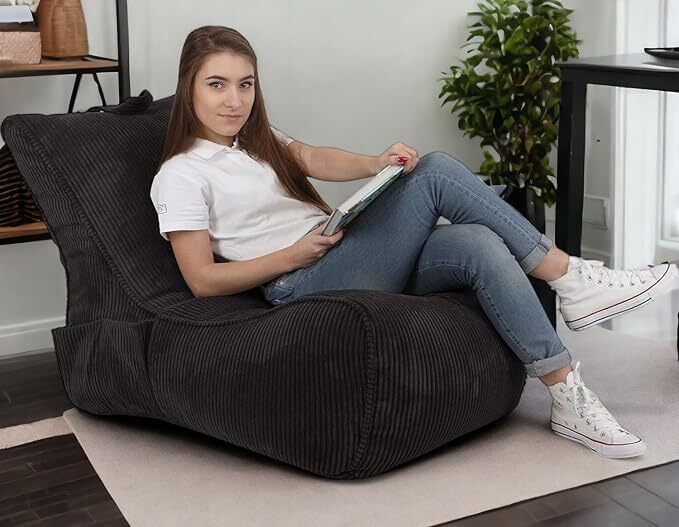 Bean Bag Corduroy Bean Bag Chair with Handle & Pocket  Modern Soft Seating