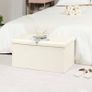 NEW SALE | Folding Storage Ottoman Bench with Flipping Lid, Entryway Bench with Padded Seat,White Faux Leather Ottoman for Bedroom,76x38x38cm Image 2
