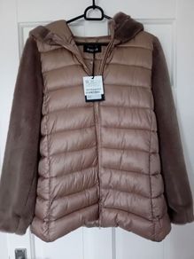 Designer Emme by Marella Quilted Faux Fur Jacket - Taupe Brown Colour - UK 8 also fits UK 10 - BNWT RRP 150