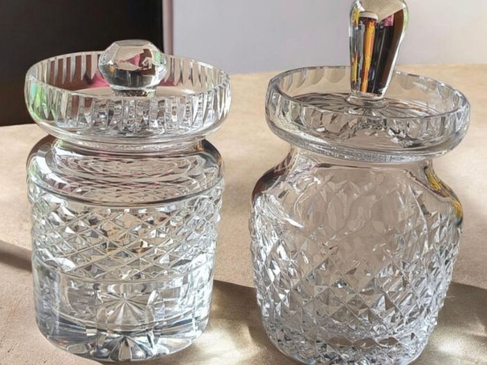 Pair of Vintage Waterford Crystal Jam Preserve Jars with Lids Alana and Glandore