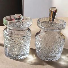 Pair of Vintage Waterford Crystal Jam Preserve Jars with Lids Alana and Glandore