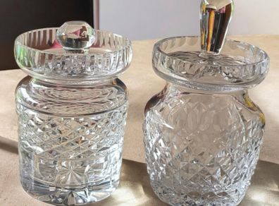 Pair of Vintage Waterford Crystal Jam Preserve Jars with Lids Alana and Glandore