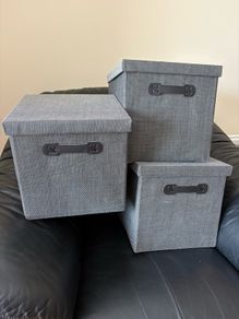 x3 Grey Decorative Foldable Storage Boxes With Lids Brand New