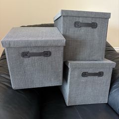 x3 Grey Decorative Foldable Storage Boxes With Lids Brand New