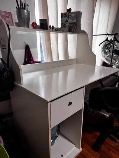 White Computer Desk with Removable Shelf & Office Chair