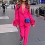 Zara Iconic Fuchsia Pink Blazer and Trousers Suit Set with Statement Feather Cuffs Image 10