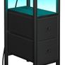 Slim Bedside Table with Charging Station, Narrow Side Table with LED Lights, Small End Table with 2 Fabric Drawers, Nightstand for Small Spaces, Living Room, Bedroom, Black Image 2
