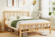 Wooden Double Bed Frame with Headboard - Bamboo Wood Bed Frames with Metal Slats Support and Underbed Storage, Easy to Install, Noise Free, Sturdy, 30.5 cm High