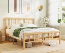 Wooden Double Bed Frame with Headboard - Bamboo Wood Bed Frames with Metal Slats Support and Underbed Storage, Easy to Install, Noise Free, Sturdy, 30.5 cm High