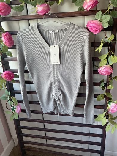 jumper Bnwt grey vneck long sleeve grey drawstring detail jumper m/l