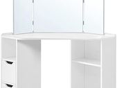 _Dressing table, corner dressing table, dressing table, cosmetic table, 3-part folding mirror, 2 drawers, 3 open compartments, 110 x 54 x 140 cm, modern, white