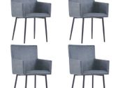 Dining Chairs with Armrests 4 pcs Grey Faux Suede Leather
